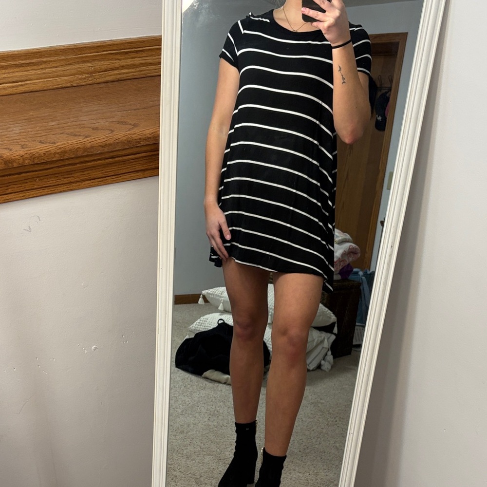 Acemi Black and White Striped Mini Dress